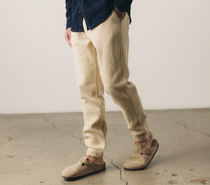 Model wearing The Après Pant in Natural Sashiko