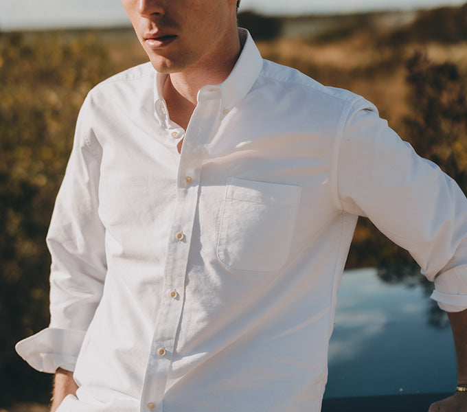 Model Wearing The Jack Oxford Shirt in White